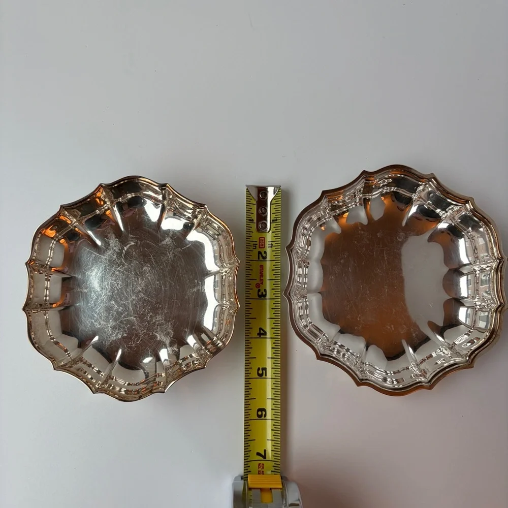 VTG Set Silver Plated Scallop Nut Dishes - Chippendale Silver Co 692 & 1 Unknown